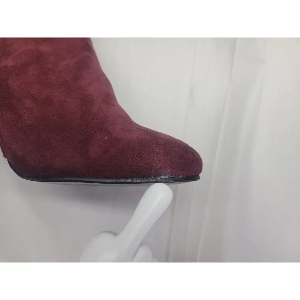 Indulge Size 7 Suede High Heel Over The Knee Boots Lace Up Zip Burgundy Maroon